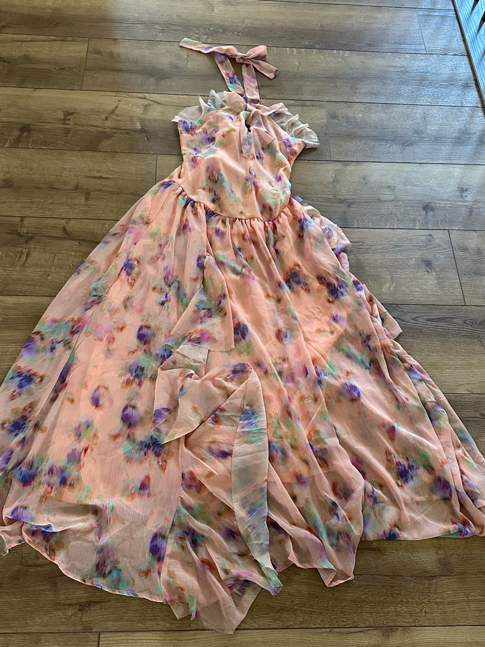 Nasty Gal Peach-Pink Floral Halter Maxi Dress